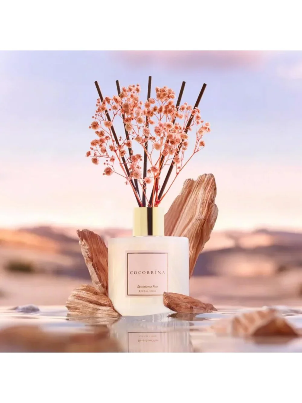 Reed Diffuser Set with Baby's Breath & Cotton Sticks - Sandalwood Rose Scent
